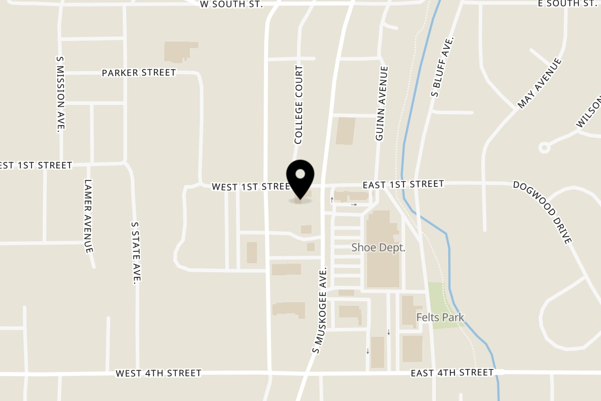 Map showing the location of El Vaquero Mexican Restaurant on 902 S Muskogee Ave in Tahlequah